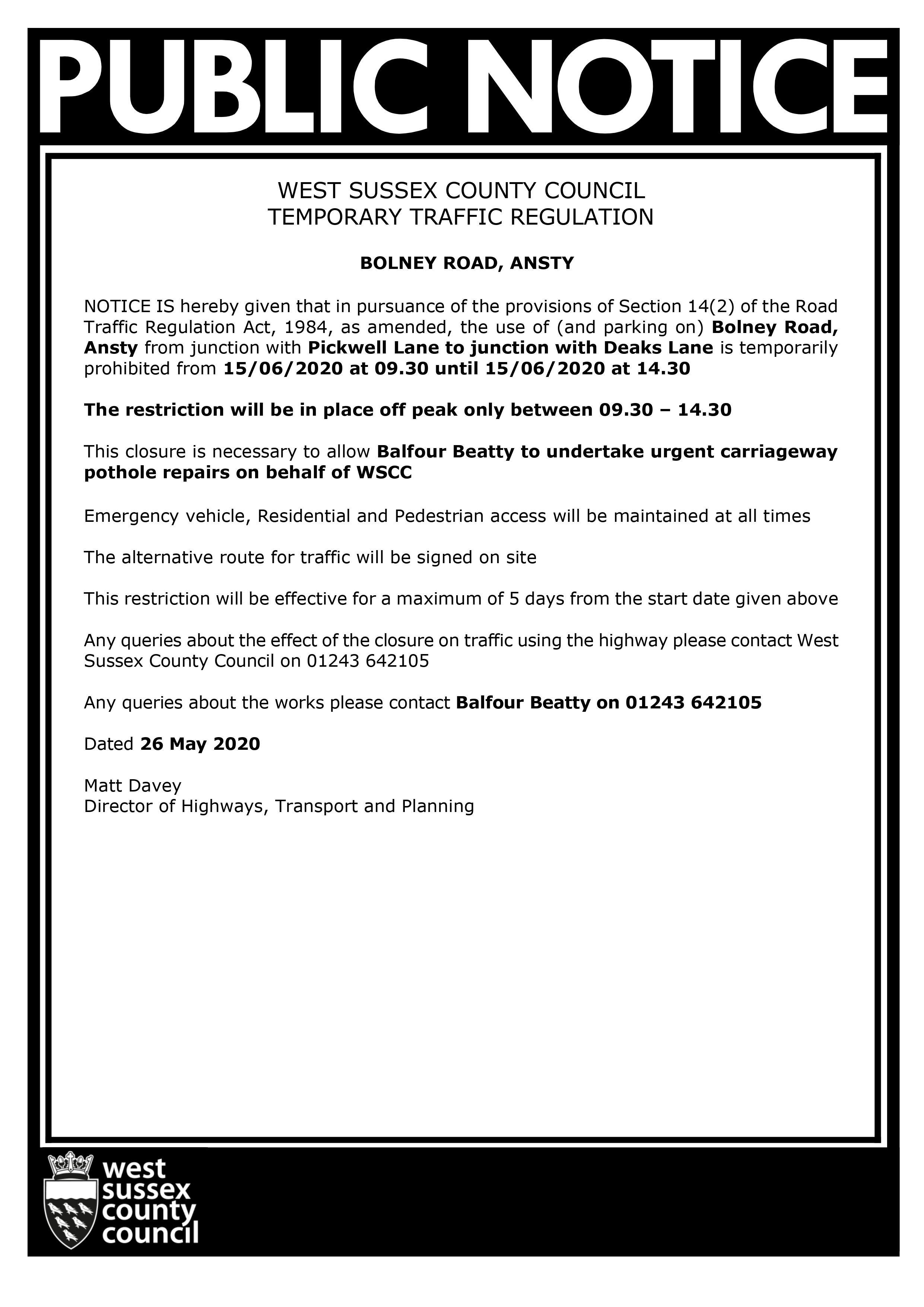 Ansty Road Closure