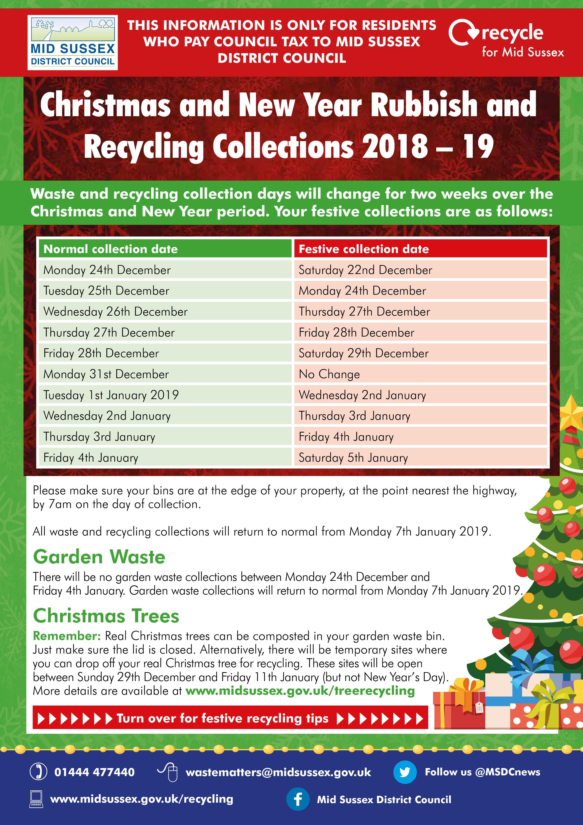 Christmas New Year Rubbish Recycling Collection 2018 19 P1