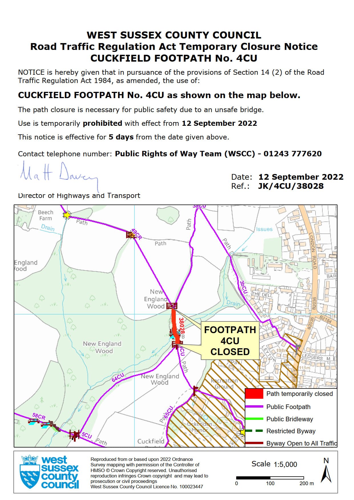 Cuckfield Footpath Closed