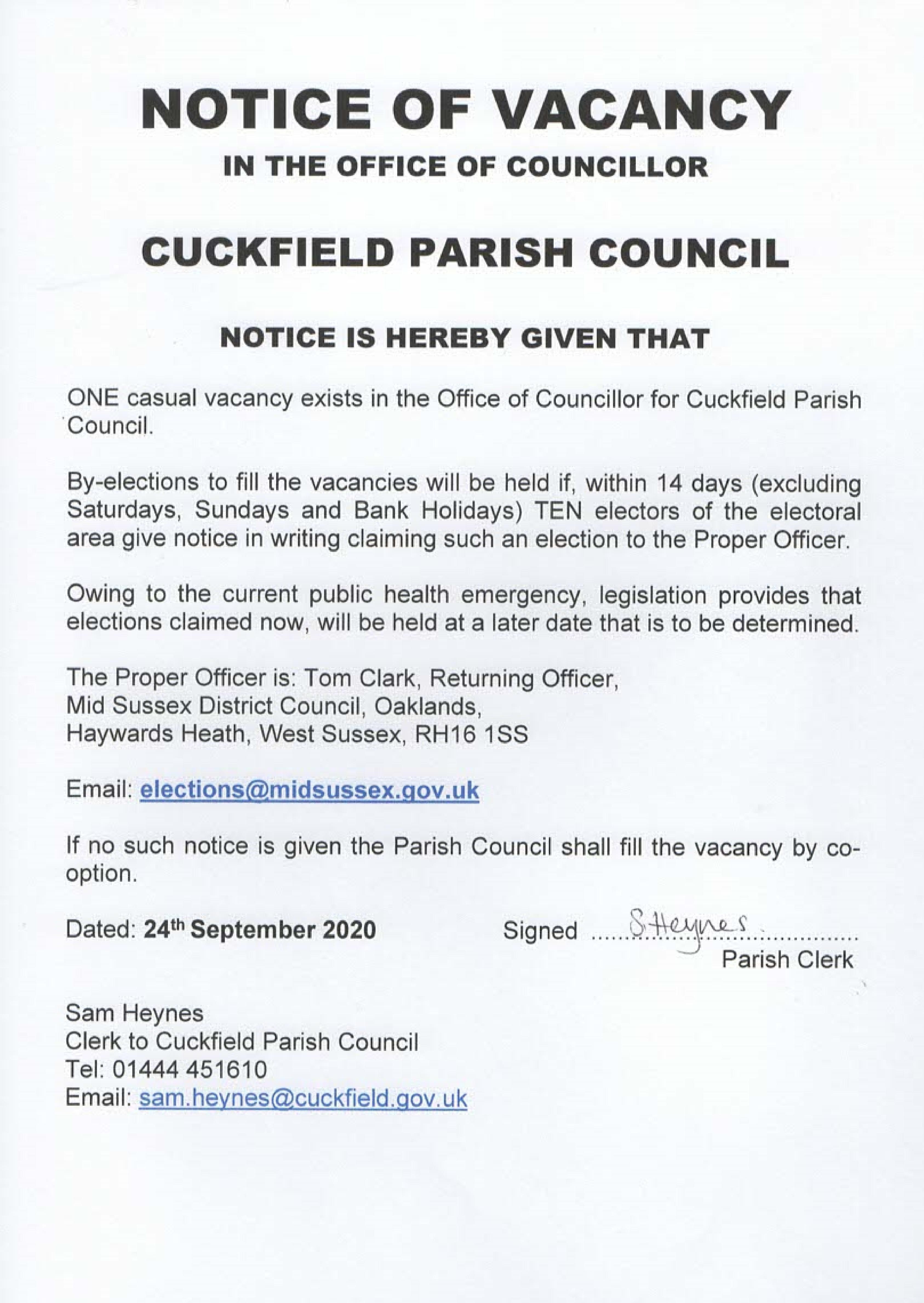 Notice Of Vacancy 240920
