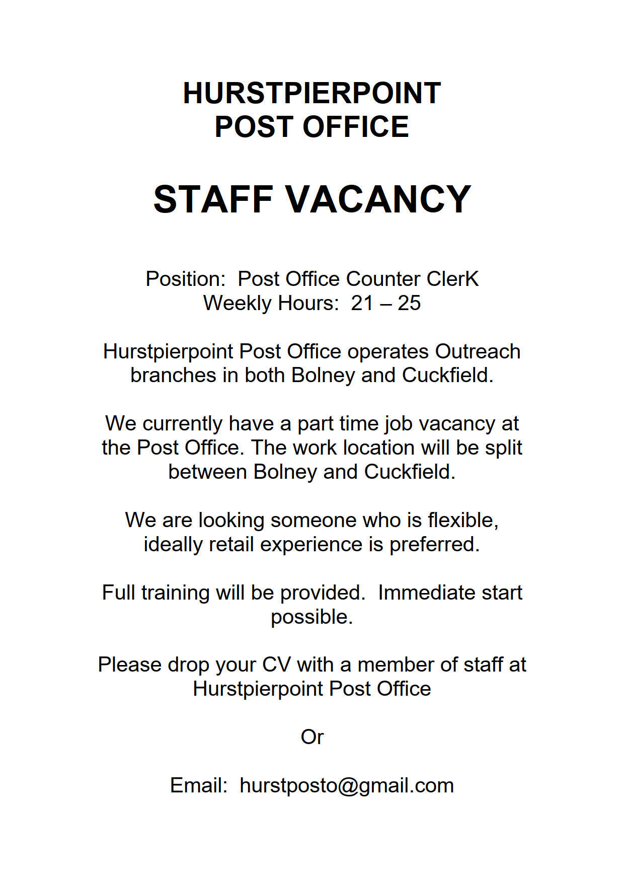 Post Office Vacancy